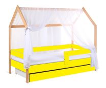 Krevet Kucica Sa Fiokom I Dušekom160X80 Domek Zuta (Bukva)